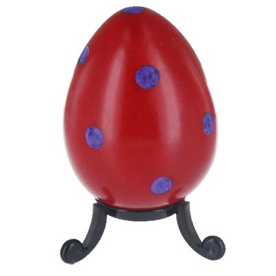 Red Soapstone Egg with Purple Polkadots and Free Stand